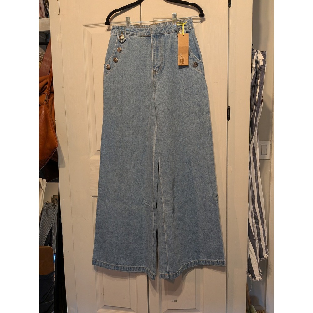 Free Market Flying Tomato Wide Leg Sailor Jeans Light Wash Blue Cotton Size M